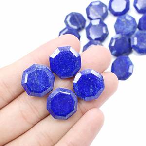 Cabochon à facettes en Lapis Lazuli naturel 17x17 MM forme ronde pierre précieuse de couleur bleu et argent pour la fabrication de bijoux - Product Image 4