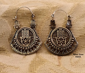 Hamsa — boucles d'oreilles stylées en argent sterling, nouvelle mode indienne, ensemble de bijoux pour filles, style Boho - Product Image 1