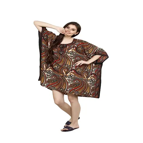 Brown O-neck Printed Kaftan Women Wild Summer Three Quarter Sleeve Kaftans with evolove comfortable kaftan