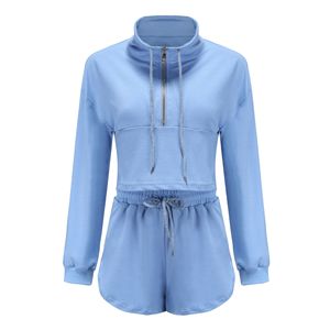 Conjunto de Sudadera Corta con Capucha y Media Cremallera para Mujer, Estampado Personalizado, Ecológico, Impermeable, Informal, de Dos Piezas, Top Corto y Pantalones Cortos para Otoño - Product Image 5