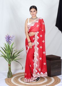 <b>Beautiful</b> Black Georgette Viscose Thread Work Partywear Saree for Wedding and Party for Women - Product Image 5