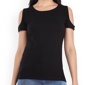 Camiseta negra con hombros descubiertos para mujer, camiseta de manga corta para niña, camisas personalizadas con estampado personalizado - Product Image 2
