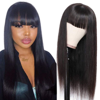 Wig Rambut Manusia Lurus Murah Grosir dengan Wig Buatan Mesin Penuh Poni Rambut Remy Peruvian Transparan/Hd Swiss Lace Wig