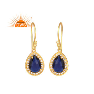 Pendientes Colgantes de Plata de Ley de Diseño con Corindón Azul y Topacio Blanco, Joyería de Plata Certificada al por Mayor - Product Image 1