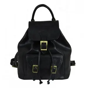 Handmade Vintage Leather Women's Backpack, Black Rucksack, Pouch Jane Eyre TRE-0061