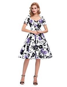 BP000028 de manga corta hueco atrás impresión Floral de algodón Retro Vintage 50s Swing vestido <span class=keywords><strong>Pinup</strong></span> - Product Image 4
