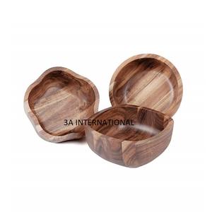 Bol de service à salade de cuisine pour la maison hôtels et restaurants ustensiles bols d'alimentation en bois d'acacia naturel bol de service à salade - Product Image 1