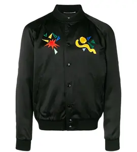 Degli uomini di Nylon Su Misura Raso Varsity Baseball Ricamato Giacca/Design Classico Inverno 100% Raso di Poliestere Giacca Bomber per Unisex