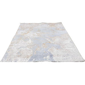 Alfombra persa blanca y naranja, hecha a mano con lana y seda de Bambú - Product Image 1