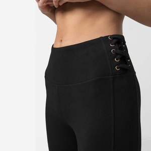 Ensemble de sport pour femme personnalisé couleur unie, en Spandex/Polyester haute performance, extensible dans les quatre sens, comprenant un soutien-gorge de sport et un legging, pour l'entraînement et les activités sportives - Product Image 3