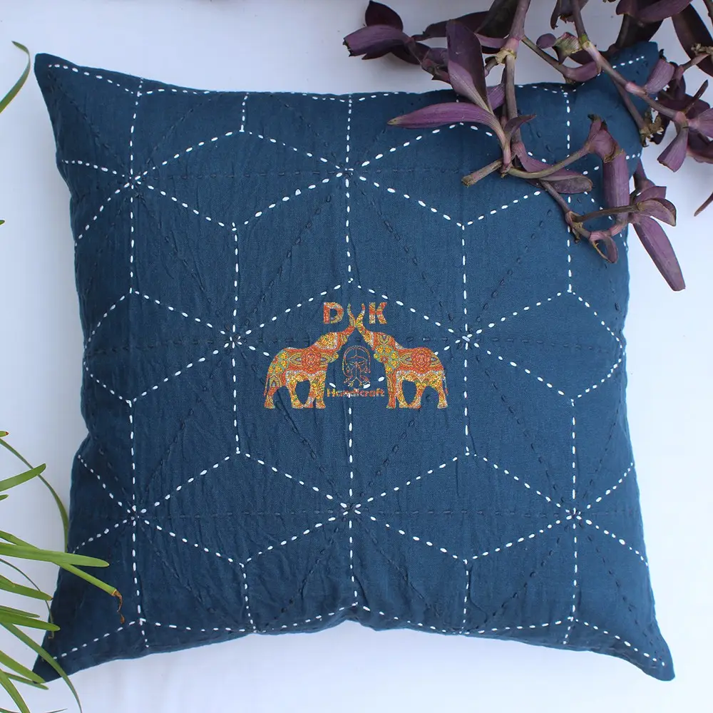 Embroidered Solid color Pillowcase Handmade Kantha Cushion Cover