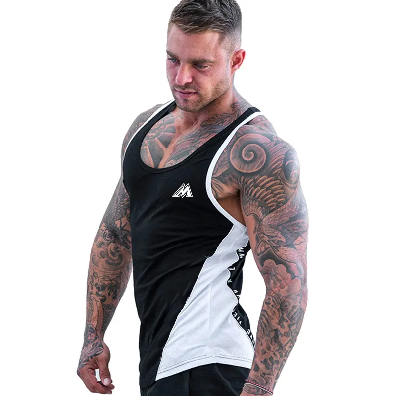 Men Athletic Printed Gym Workout Bodybuilding Tank Tops Y Back Fitness Lightweight Strap Muscle Fit Stringer Extreme Tees