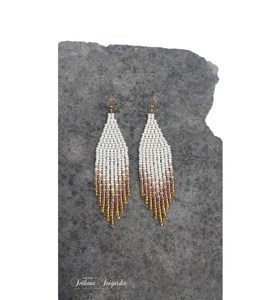 Pendientes de cobre con estilo dorado y crema, pendientes con degradado elegante, color Beige, con flecos - Product Image 1
