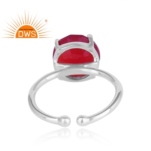 สีชมพู Chalcedony พลอยออกแบบเครื่องประดับเงินสเตอร์ลิงผู้ผลิตง่ามชุดแหวนเครื่องประดับผู้ค้าส่ง - Product Image 3