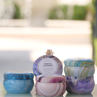 Vente en gros de bougies parfumées, ensemble de bougies parfumées de luxe en cire de soja bleue à une mèche, marque privée, pour mariage, pot en verre aromatique en étain