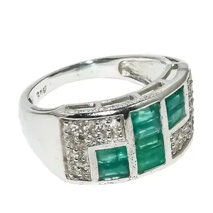 جميل الزمرد & الماس الأحجار الكريمة خاتم يدوي الصنع 925 الاسترليني والفضة والمجوهرات أسعار الجملة