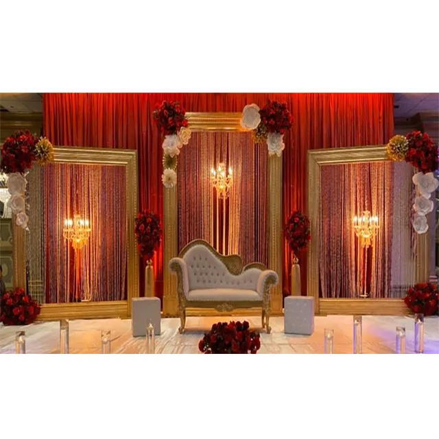 Wedding Gold Picture Frames Backdrop Decorative Fiber Panels for Wedding Stage Indian & Asian Wedding Photo Frames Decor