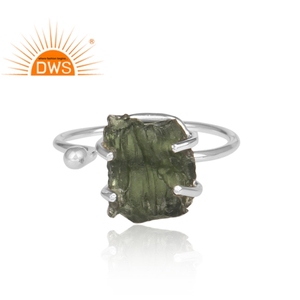 Czech Republic Raw Moldavite Gemstone <b>Sterling</b> <b>Silver</b> <b>Adjustable</b> <b>Ring</b> Jewelry For Christmas Supplier - Product Image 3