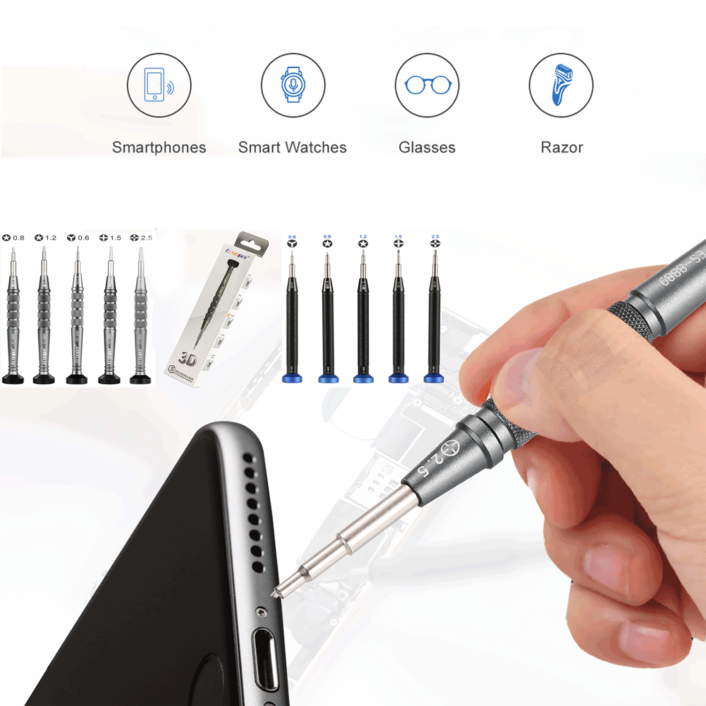 Ecooper 2D 3D отвертка 8889 8890 для iPhone для Samsung Ремонт мобильных телефонов Болтовая отвертка Предотвращение скольжения