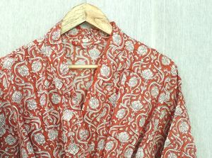 Adults <b>Size</b> <b>Plus</b> Hand-Printed Floral Print Pure Cotton Mid-Calf Length <b>Kimono</b> Robe Natural Waistline Belt Loose Sexy Summer - Product Image 4