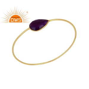 Natural Purple Aventurine Gemstone Bangle Jewelry Wholesaler Gold Plated <b>Silver</b> <b>Cuff</b> <b>Bracelet</b> Jewelry Supplier - Product Image 1
