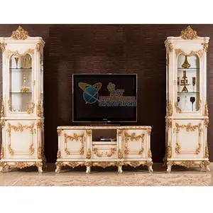 Italian Design TV Wall Unit & Cabinet Hand Carved Solid Wood TV Stand For Living Area Gorgeous Hand Carved TV Cabinet For Home
