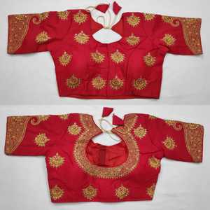 Dernière Maharana Manches longues Marron Soie Chemisier Saree Choli Crop Top KP 72 Magnifique Manches longues Chemisier En Soie - Product Image 3