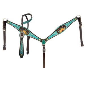 Hecho a mano 100% cuero de vaca caballo occidental de alta calidad una oreja Headstall pecho Collar conjunto cuentas pintado a mano fabricante - Product Image 1