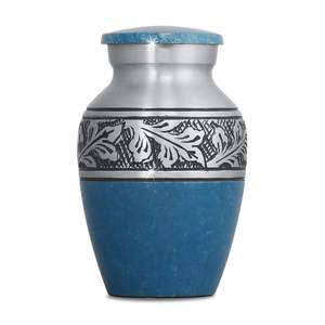 Urnas de Metal conmemorativas grabadas para cenizas de adultos, urnas de cremación de estilo americano/europeo, Metal azul, latón/aluminio - Product Image 6