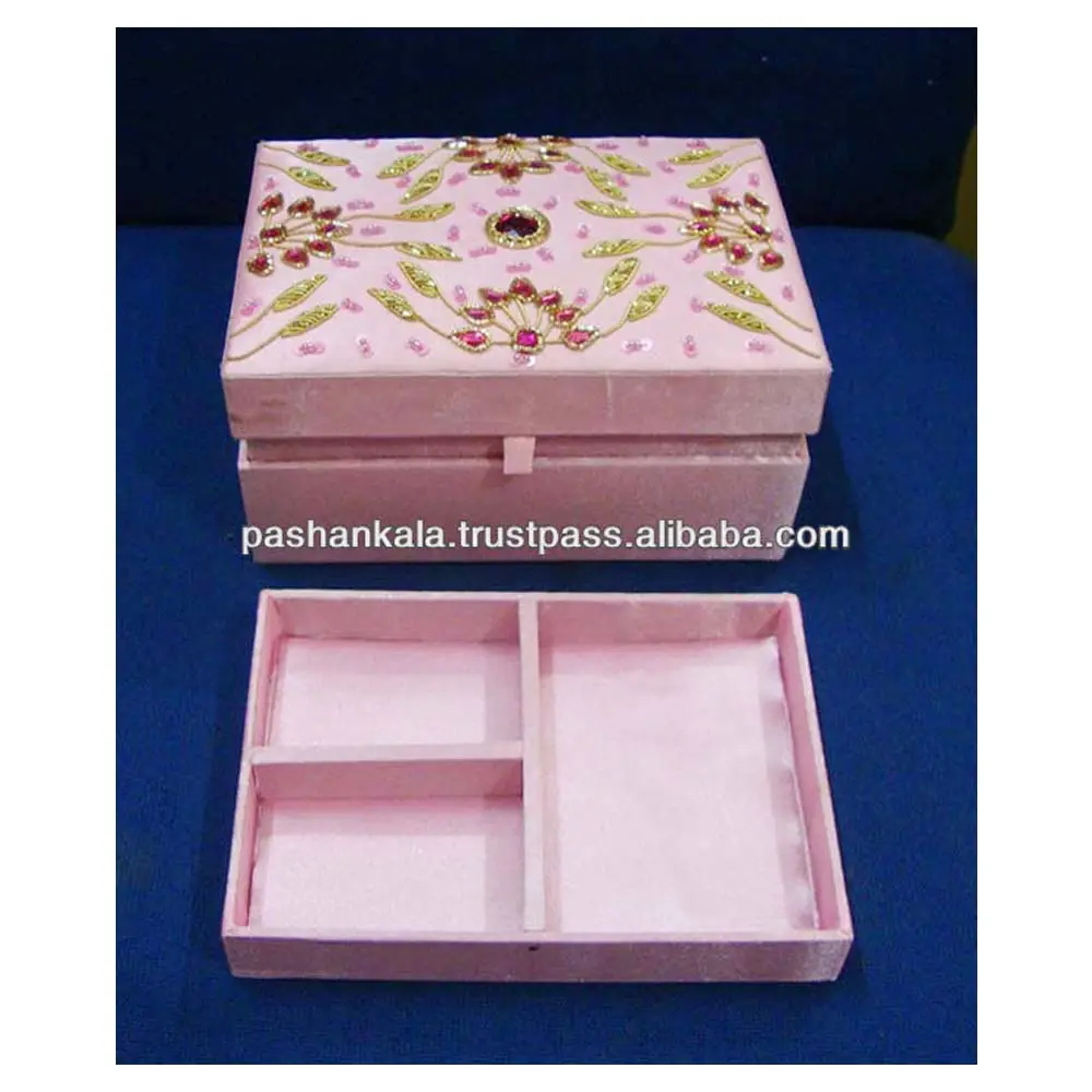 Pink Color Exclusive Hand Embroidered Jewelry Box