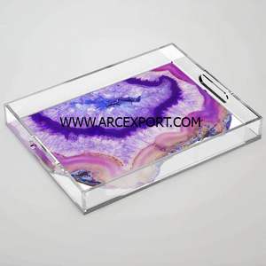 Bandeja de comida redonda de diseñador moderno Bandeja de servicio de color gris limpia creativa con asa de metal Bandeja de comida y postre en la India - Product Image 2