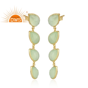 Boucles d'oreilles clous en argent 925 plaqué or, avec calcédoine préhnite naturelle, design exclusif, fournisseur de bijoux - Product Image 2