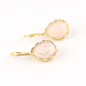 กุหลาบธรรมชาติควอตซ์ Prongs ตรวจสอบตัดตะขอต่างหูชุบทองที่ทำด้วยมือผู้หญิงต่างหู24พันชุบทองทองเหลืองแฟชั่นต่างหู - Product Image 1