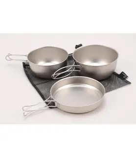 Set Alat Masak Titanium Portabel, Set 3 Buah Peralatan Masak untuk Perjalanan, Mendaki, Piknik, Backpacking, PY-SIE022, Panci Titanium