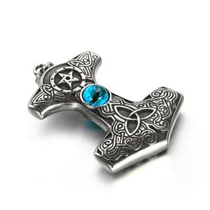 Men's jewellery casting bule <strong>eye</strong> <strong>thor</strong> hammer necklace jewelry anti-sliver pendant Customized design - Product Image 3