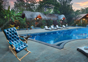 Luxury European Outdoor Hotel Bamboo Rocking Chair Tufted Leather Seat Soft Blue Comfortable Furniture for Living Room-Best - Product Image 4