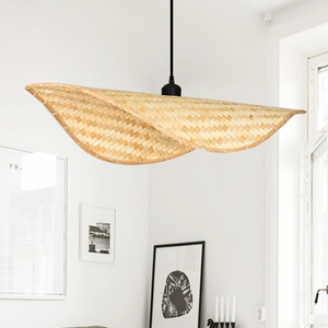 Boho Simple Bamboo <b>Lamp</b> <b>Shade</b> with <b>Leaf</b> and Rattan Traditional European French Ceiling Light Decor Line Pendant Light - Product Image 1