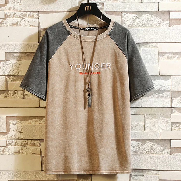 ファッショナブルなデザインの高品質のカスタム刺EmbroideryカットソーTシャツフェードヴィンテージTシャツ