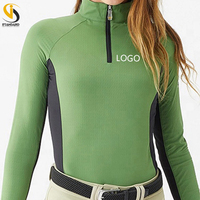 Meilleures ventes Hauts d'équitation de luxe pour femmes, manches longues, en coton, compression, sous-couche équestre zippée haute performance