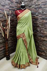 Fabric Linen Silk Saree With Sequence Lace Rich Blouse Designer Party Wear Traditional Ethnic Trending - Product Image 2