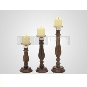 Hand Carved Wooden Candle Stand Holder Set for Pillar Candles Decorative <b>Table</b> Centerpiece Home Living Room Kitchen <b>Dining</b> Decor - Product Image 1