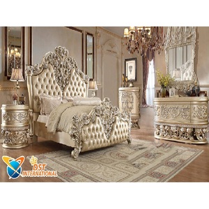 Ensemble de meubles de chambre à coucher moderne blanc vintage de luxe, meubles de chambre à coucher en teck sculpté blanc antique avec taille personnalisable - Product Image 1