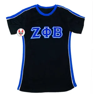 Zeta เสื้อยืดแขนสั้นผู้หญิงลายปัก,เสื้อยืดพรีเมี่ยมสีดำรุ่น Phi Beta Soror | ZPB Sorority ปักลายผู้หญิงเสื้อยืดทำจากผ้าฝ้ายตามสั่ง