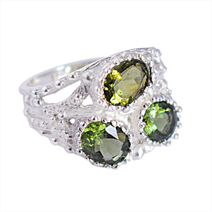 Anillo de diseñador de piedras preciosas de moldavita, colección de bodas de plata de ley 925 sólida pura, banda elegante Vintage para fiestas, joyería fina - Product Image 1
