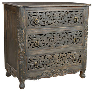 Aparador negro tallado de estilo clásico de lujo, calidad superior, con 3 cajones, almacenamiento de muebles para dormitorio - Product Image 3