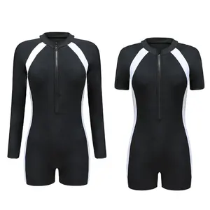 黑色泳衣女士长袖短袖性感连体泳衣高拉伸拉链带皮疹护卫运动连体泳衣