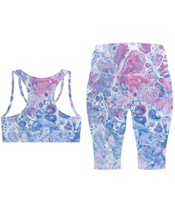 Women's Crew Neck High Waist <b>Blue</b> Bubble Print Yoga Set Sports <b>Bra</b> Capri Leggings Spandex/Polyester Quick Dry Activewear 2026 - Product Image 6
