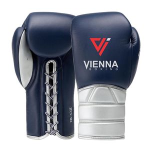 Gants de boxe en cuir véritable de vache gris et bleu sur mesure, gants de boxe d'entraînement, gants de kick-boxing thaïlandais - Product Image 1