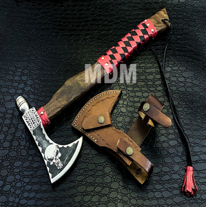1/2 Custom Handmade HIgh Carbon 18" axe With Wood <b>Handle</b> With Leather Sheath - Product Image 1