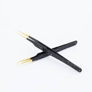 Pinzas para extensión de pestañas de acero inoxidable y Oro Negro, herramientas de maquillaje de precisión antiestáticas duraderas, puntiagudas, personalizables, privadas - Product Image 1